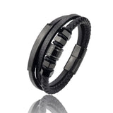 Stainless Steel Braided Leather Bracelet for Men Women