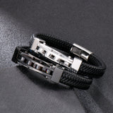 Men's Stainless Steel Braided Motorcycle Chain Leather Bracelet 12MM