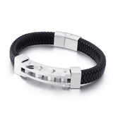 Men's Stainless Steel Braided Motorcycle Chain Leather Bracelet 12MM