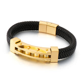Men's Stainless Steel Braided Motorcycle Chain Leather Bracelet 12MM