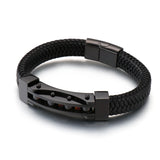Men's Stainless Steel Braided Motorcycle Chain Leather Bracelet 12MM