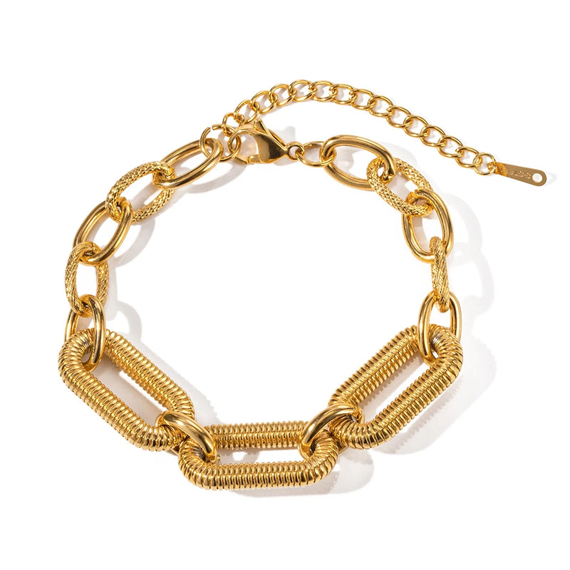 Steel Bread Texture Chain Waterproof Bracelet 18K PVD Plated Jewelry