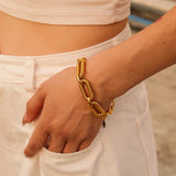 Steel Bread Texture Chain Waterproof Bracelet 18K PVD Plated Jewelry