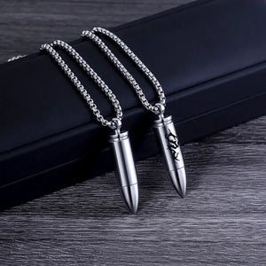 Stainless Steel Bullet Pendant Necklace Men's Hip-Hop Rapper Jewelry