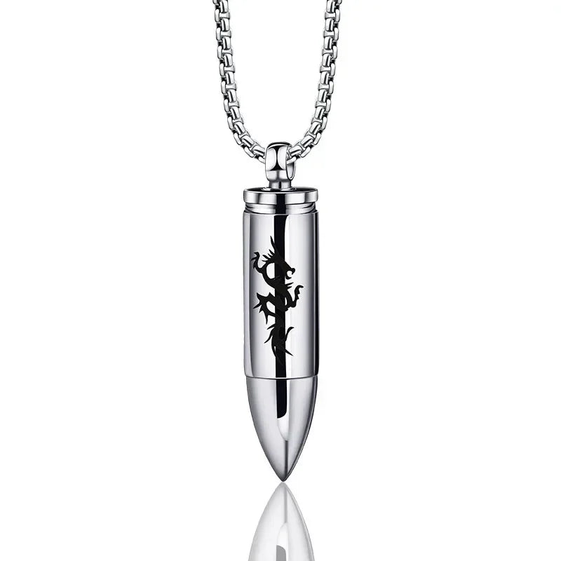 Stainless Steel Bullet Pendant Necklace Men's Hip-Hop Rapper Jewelry