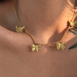 Women's Stainless Steel Butterfly Pendant Bracelet Necklace
