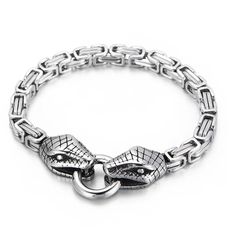 Gold Byzantine Chain Double Snake Bracelet for Men