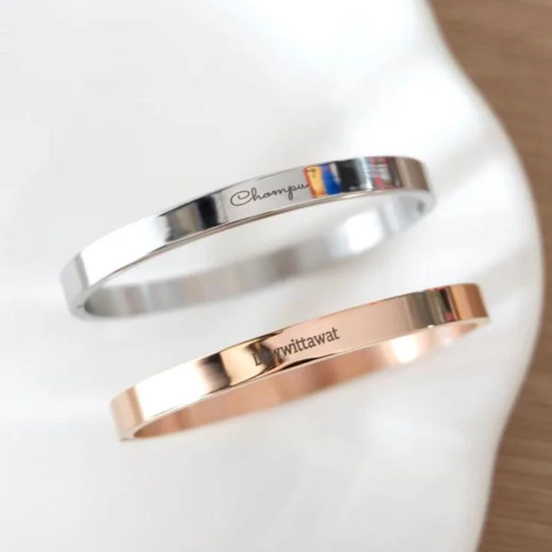 Stainless Steel C-shaped Open Bracelet Engraving Couple Name Bracelets