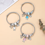 Stainless Steel Fish Charm Bangle Crystal Beaded Jewelry Gift