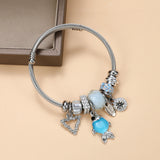 Stainless Steel Fish Charm Bangle Crystal Beaded Jewelry Gift