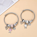 Stainless Steel Fish Charm Bangle Crystal Beaded Jewelry Gift