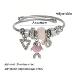 Stainless Steel Fish Charm Bangle Crystal Beaded Jewelry Gift
