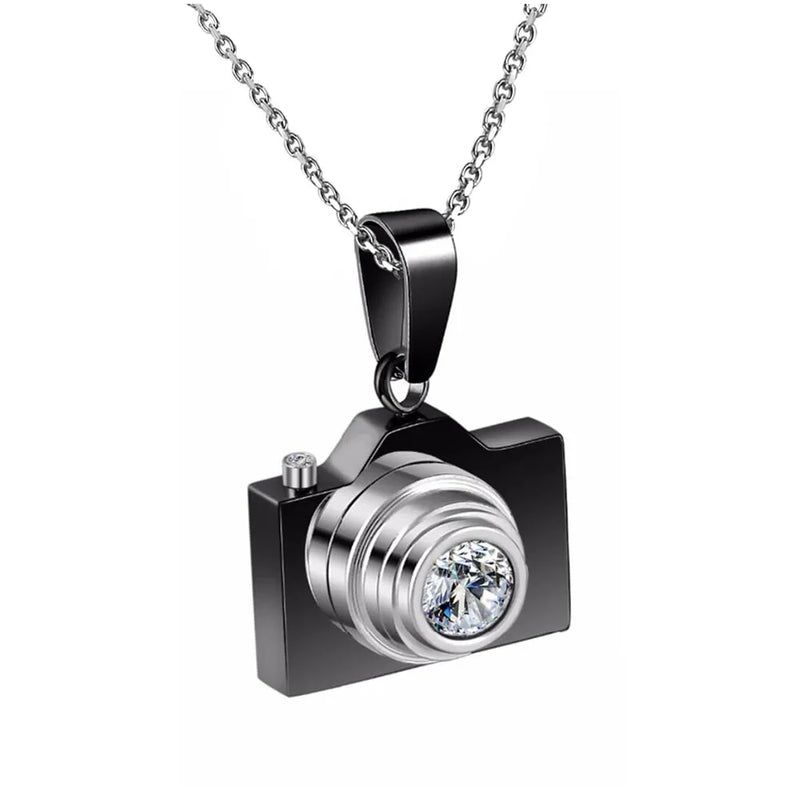 Stainless Steel Camera Pendants Gun Tone Necklace