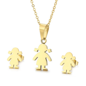 Cartoon Girls Jewelry Set Stainless Steel For Women Necklace And Earrings