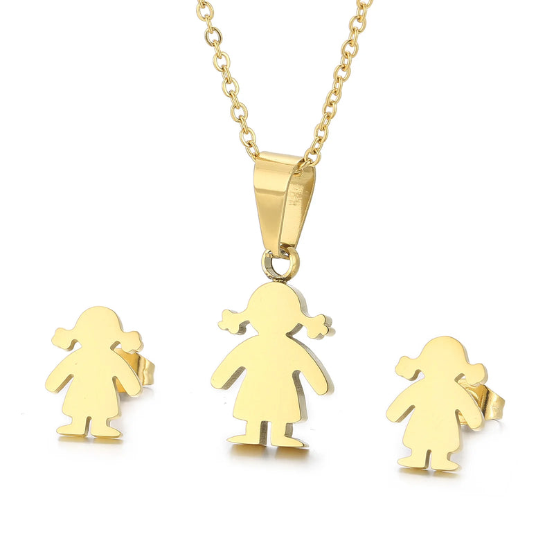 Cartoon Girls Jewelry Set Stainless Steel For Women Necklace And Earrings