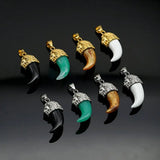 Stainless Steel Lion Head Pendant Wolf Tooth Resin Pendant