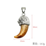 Stainless Steel Lion Head Pendant Wolf Tooth Resin Pendant