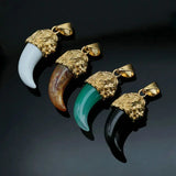 Stainless Steel Lion Head Pendant Wolf Tooth Resin Pendant
