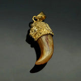 Stainless Steel Lion Head Pendant Wolf Tooth Resin Pendant