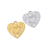 Stainless Steel Casting Heart Charms Retro Embossed Pendant