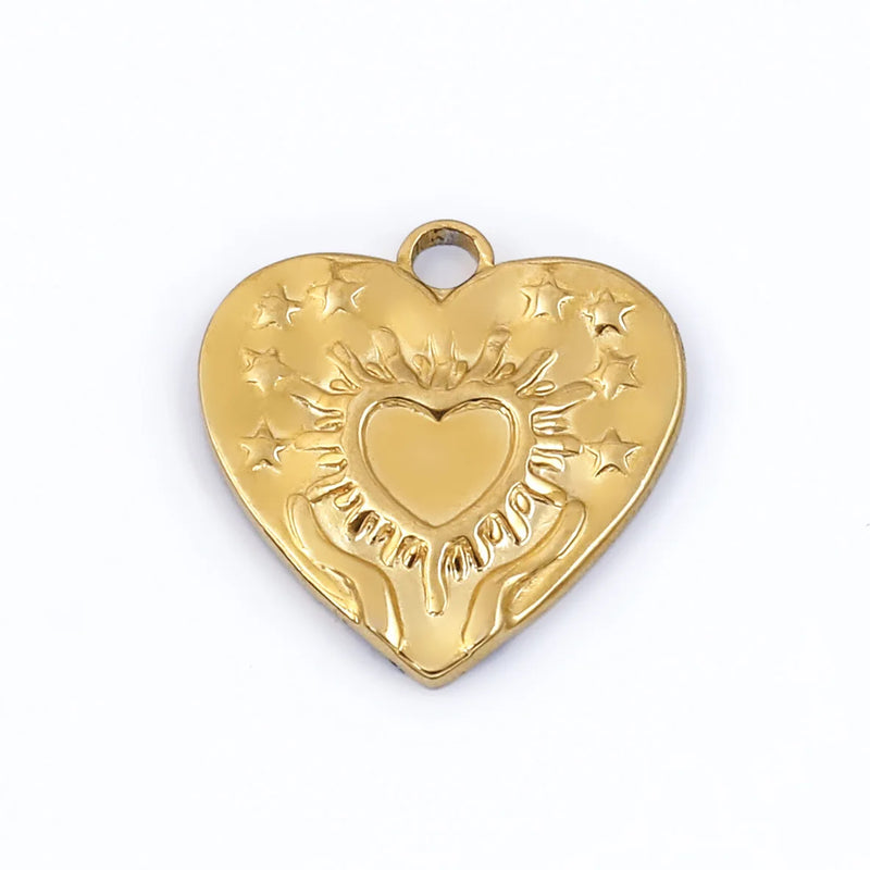 Stainless Steel Casting Heart Charms Retro Embossed Pendant
