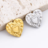 Stainless Steel Casting Heart Charms Retro Embossed Pendant