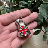 Stainless Steel Polished Retro Punk Red Epoxy Cross Lucky Bell Pendant