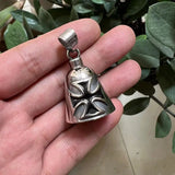 Stainless Steel Polished Retro Punk Red Epoxy Cross Lucky Bell Pendant