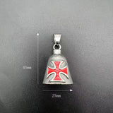 Stainless Steel Polished Retro Punk Red Epoxy Cross Lucky Bell Pendant