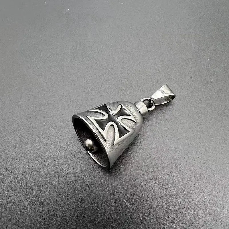 Stainless Steel Polished Retro Punk Red Epoxy Cross Lucky Bell Pendant