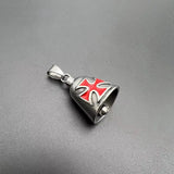 Stainless Steel Polished Retro Punk Red Epoxy Cross Lucky Bell Pendant