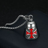 Stainless Steel Polished Retro Punk Red Epoxy Cross Lucky Bell Pendant