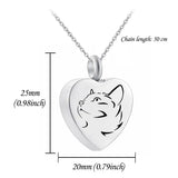 Stainless Steel Cat Memorial Heart Pendant Paw Print Urn Necklace For Ashes