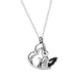 Stainless Steel Cat Pet Cremation Heart Ash Urn Pendant Necklace