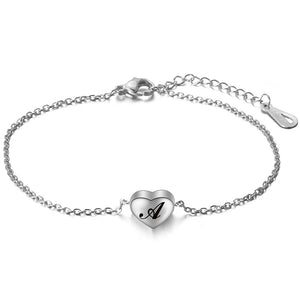 Stainless Steel Initial Alphabet Heart Charm Bracelet A-Z