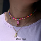 Stainless Steel Bear Pendant Necklace Clay Choker