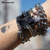 Stainless Steel Chain Bracelet Cuff Punk Gothic Tactical Clip Chains