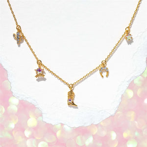 Colorful Zircon Cowboy Boots Pendant Necklace for Women
