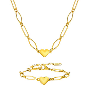 Heart Charms Bracelet Women Stainless Steel 14k Plated