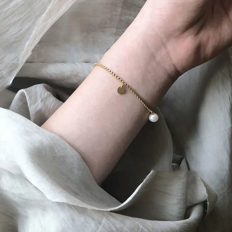 Stainless Steel Chain Jewelry Geometric Pearl Bracelet Plated Punk Accessories