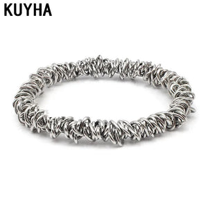 Stainless Steel Chain Link Silver Charm Stretch Bracelet