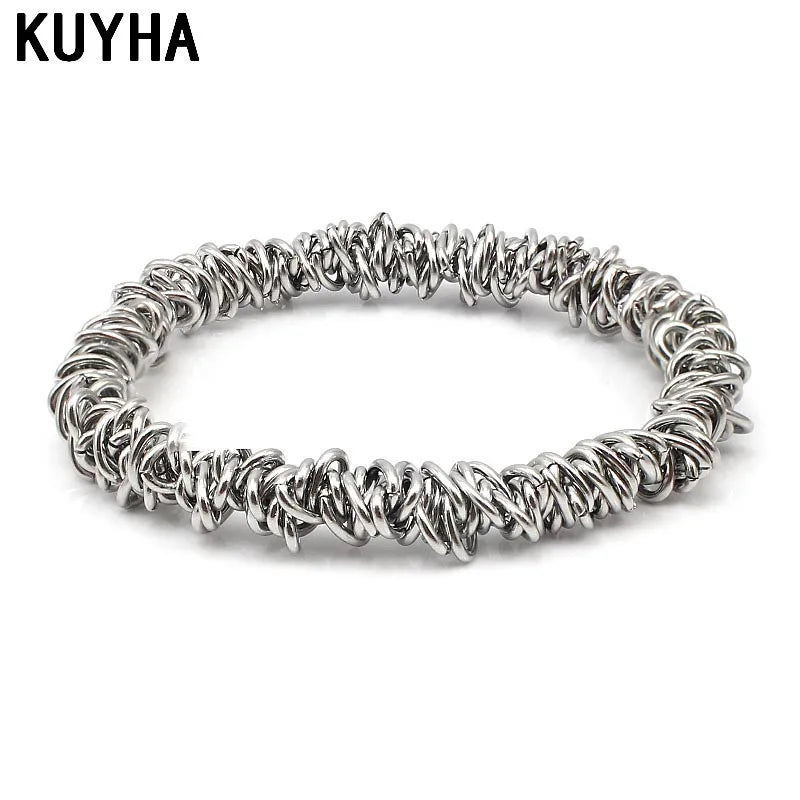 Stainless Steel Chain Link Silver Charm Stretch Bracelet