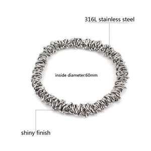 Stainless Steel Chain Link Silver Charm Stretch Bracelet