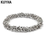 Stainless Steel Chain Link Silver Charm Stretch Bracelet