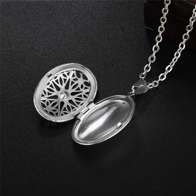 Stainless Steel Oval Photo Frame Pendant Necklace Birthday Gift
