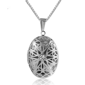 Stainless Steel Oval Photo Frame Pendant Necklace Birthday Gift