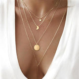 Stainless Steel Pentacle Star Moon Bar Necklaces