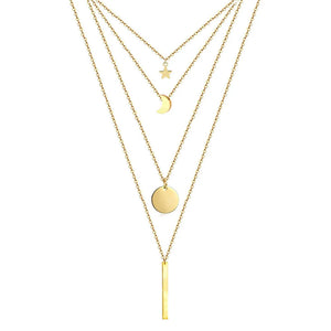 Stainless Steel Pentacle Star Moon Bar Necklaces