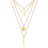 Stainless Steel Pentacle Star Moon Bar Necklaces