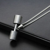 Stainless Steel Chain Punk Dumbbell Pendants Fitness Bodybuilding Gym Necklace